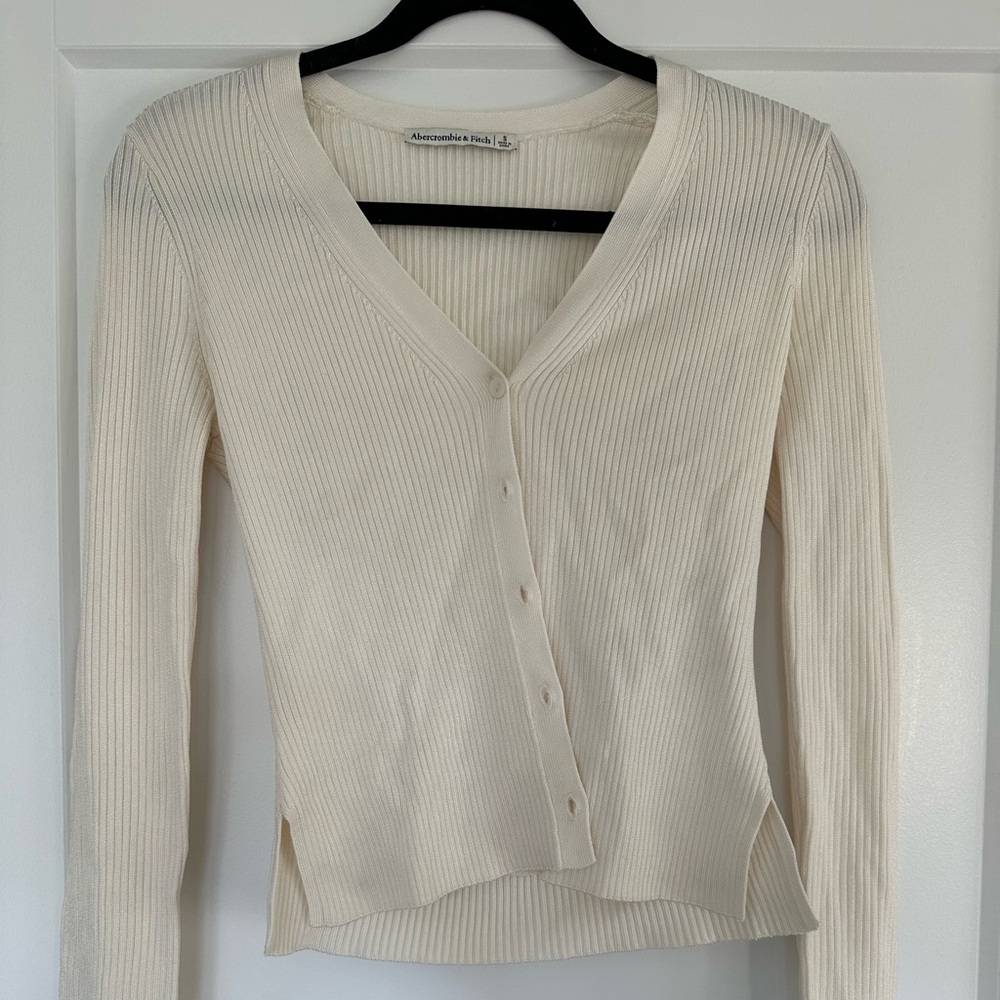 Cream V-Neck Ribbed Women's Top